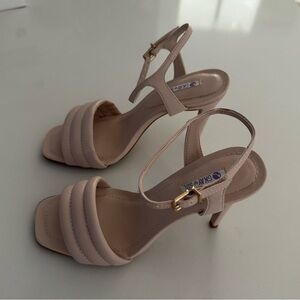 Cushion strap stiletto heels sandals nude tan blush shade